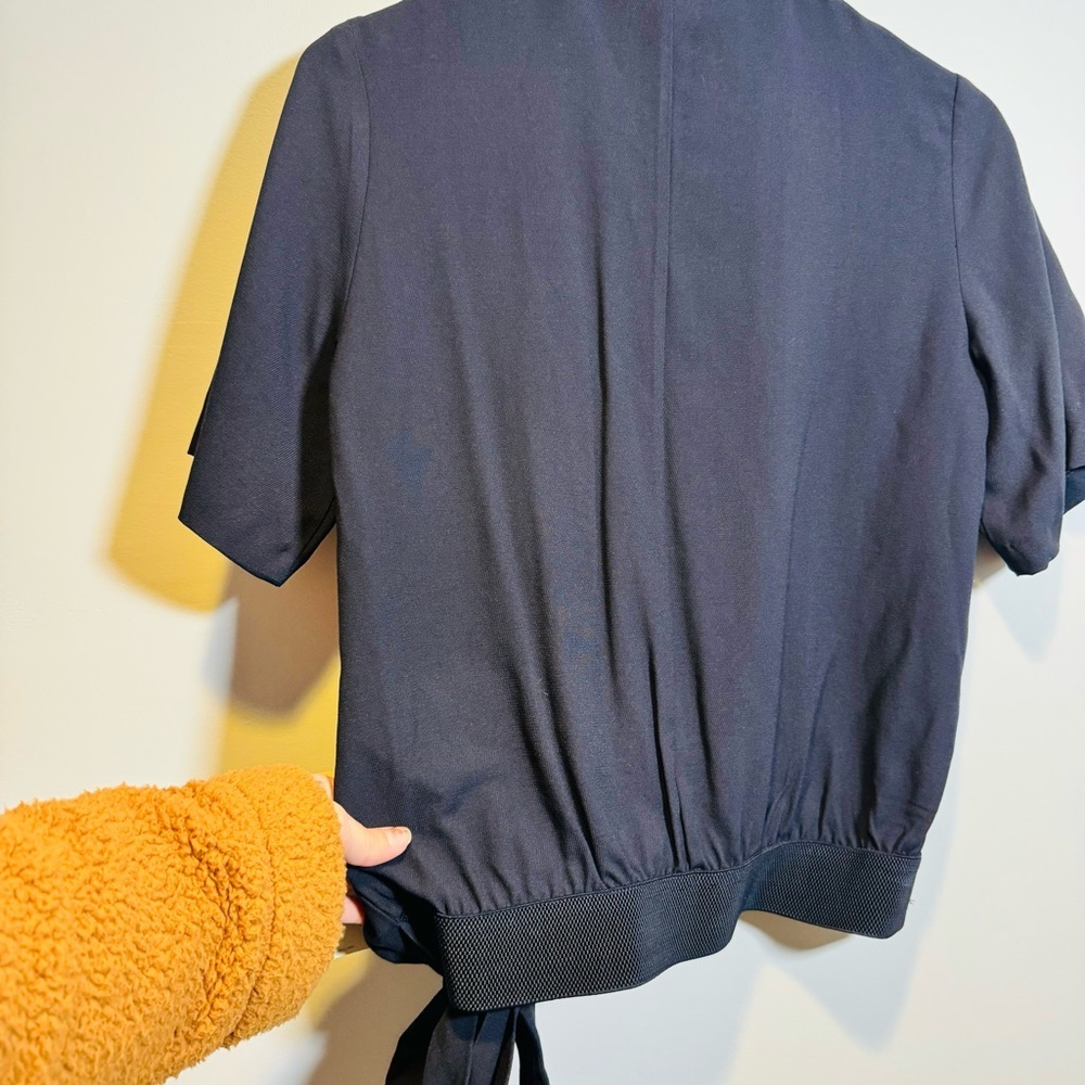 NWT Zara Basic Navy Wrap Short Sleeve Faux Wrap Blouse Small - Picture 7 of 7